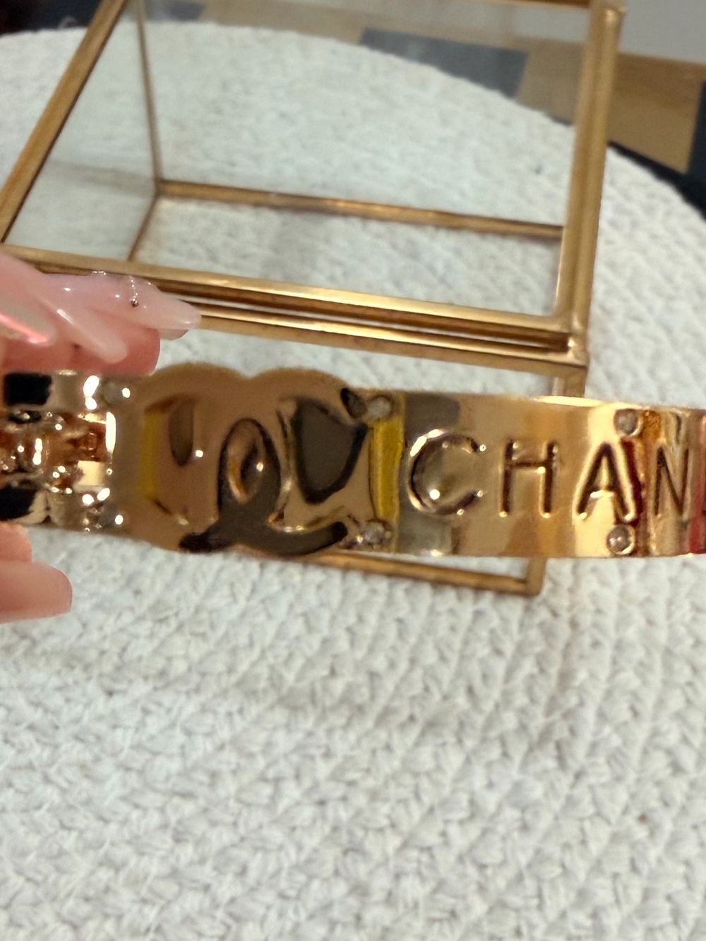 Gold-Tone | NEW Stainless Steel Logo Crystal Accent Bangle - Picture 6 of 11
